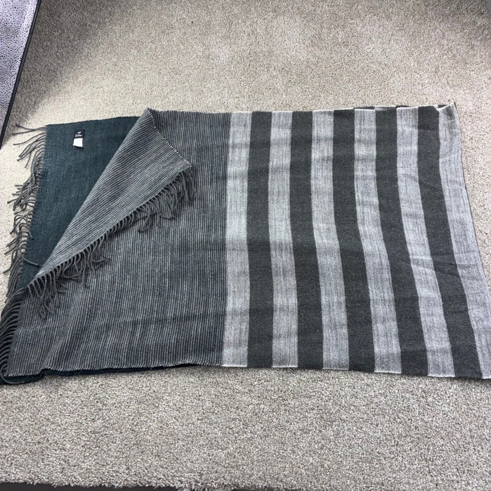 Echo Reversible Scarf Dark Teal Grey Stripe Fringe 24x70 Luxury Soft Warm Casual